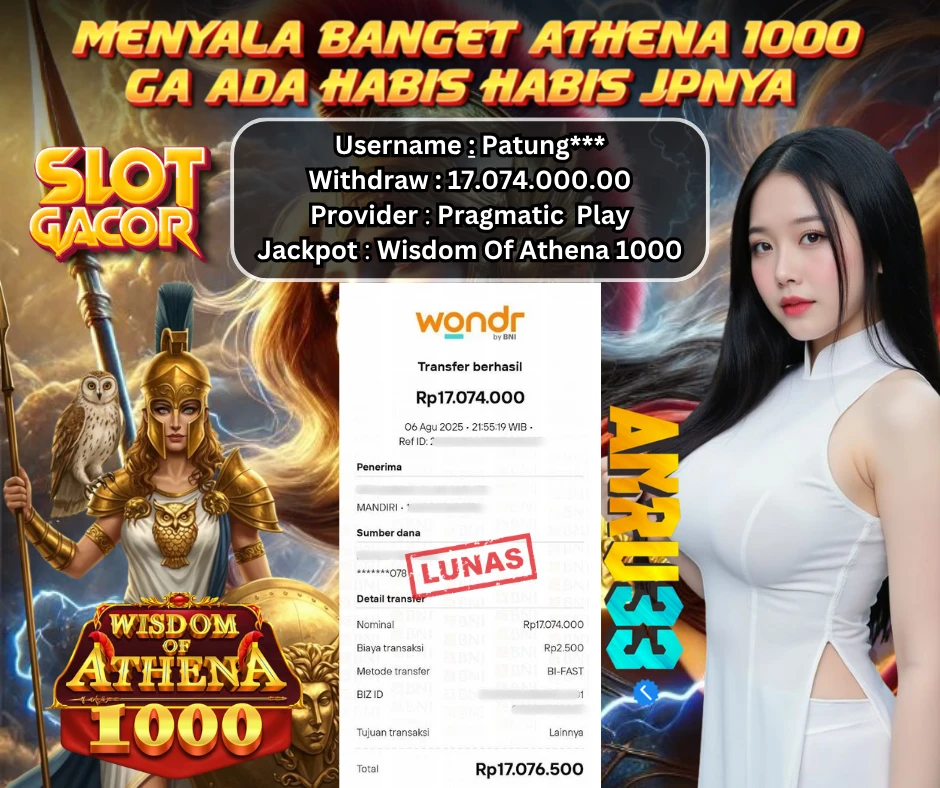 ANRU33 JACKPOT SLOT Wisdom Of Athena 1000 RP 17.074.000.00 - DIBAYAR LUNAS