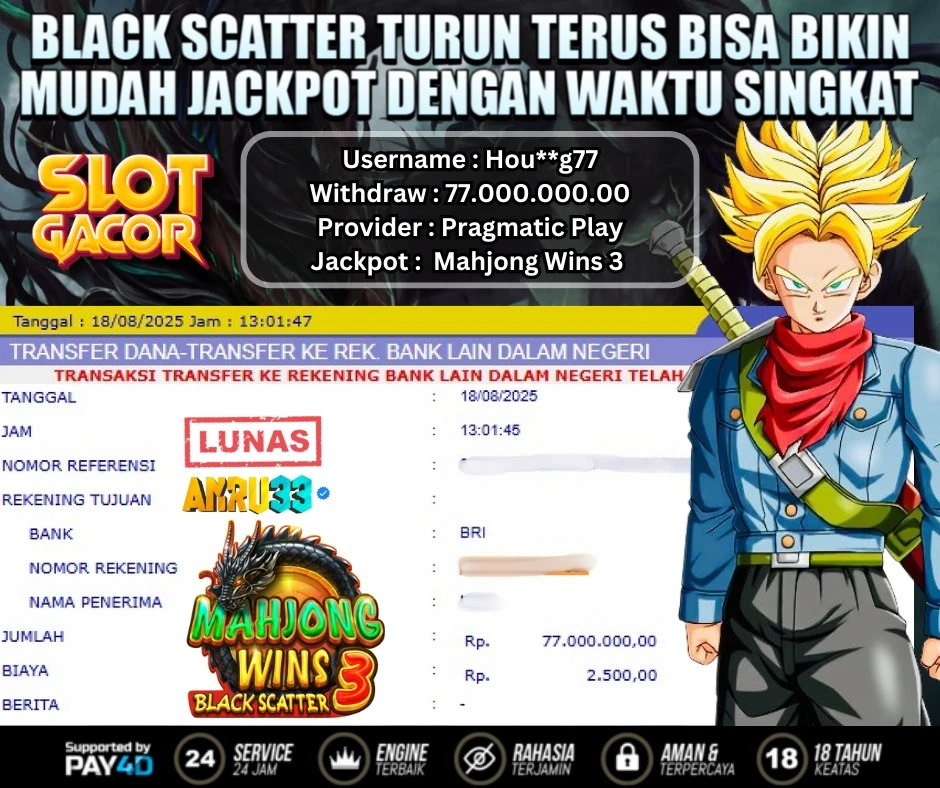 ANRU33 JACKPOT SLOT Mahjong Wins 3 Rp 77.000.000.00 - DIBAYAR LUNAS