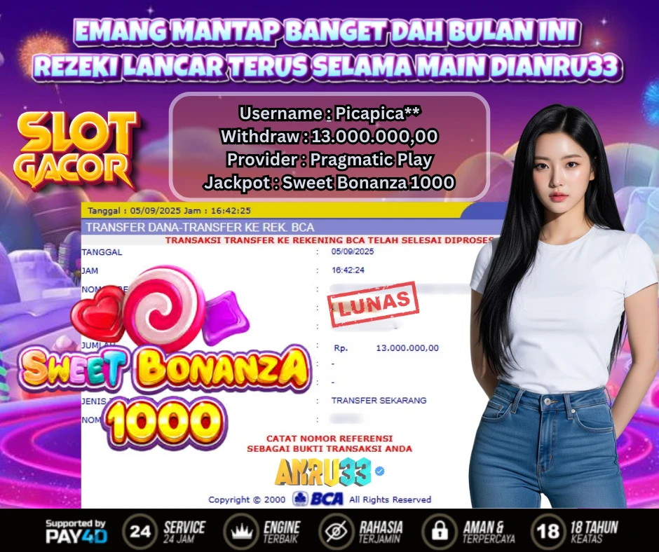 ANRU33 JACKPOT SLOT Sweet Bonanza 1000 Rp 13.000.000,00 - DIBAYAR LUNAS