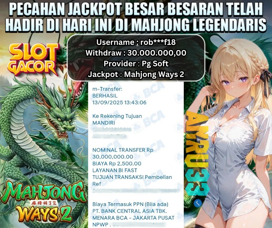 ANRU33 JACKPOT SLOT Mahjong Ways 2 Rp 30.000.000,00 - DIBAYAR LUNAS