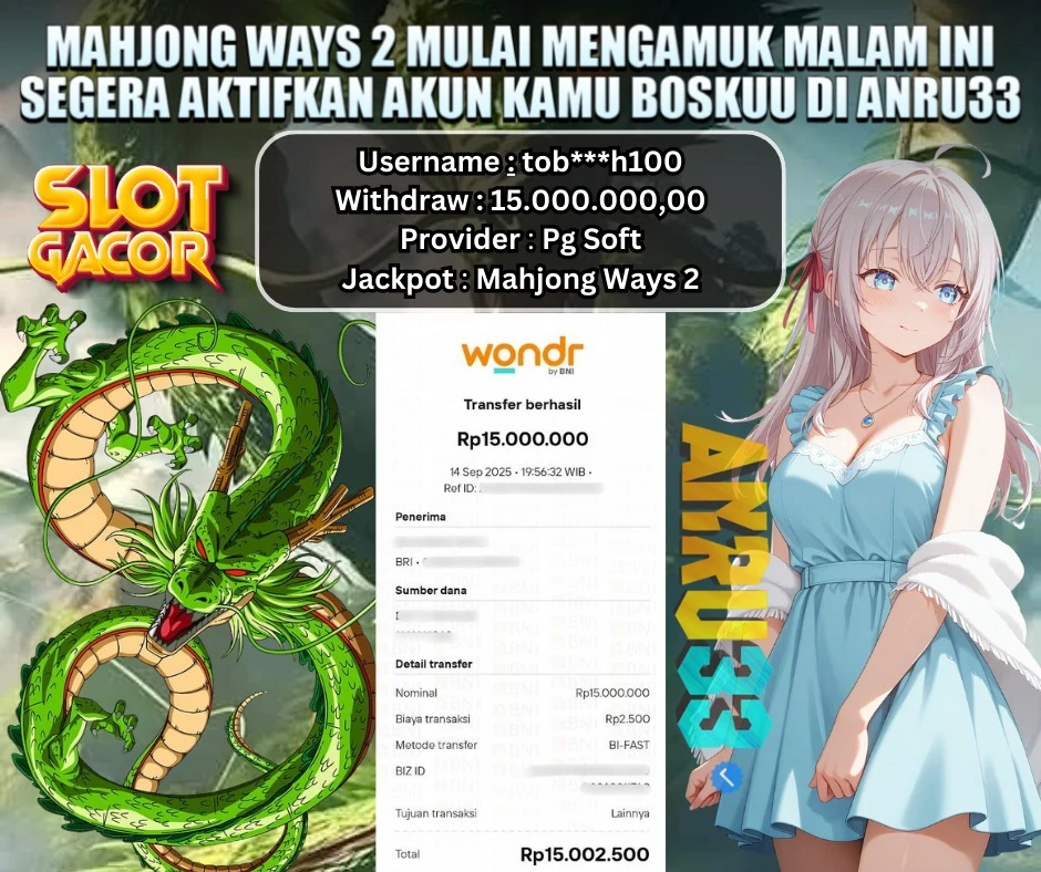 ANRU33 JACKPOT SLOT Mahjong Ways 2 Rp 15.000.000,00 - DIBAYAR LUNAS